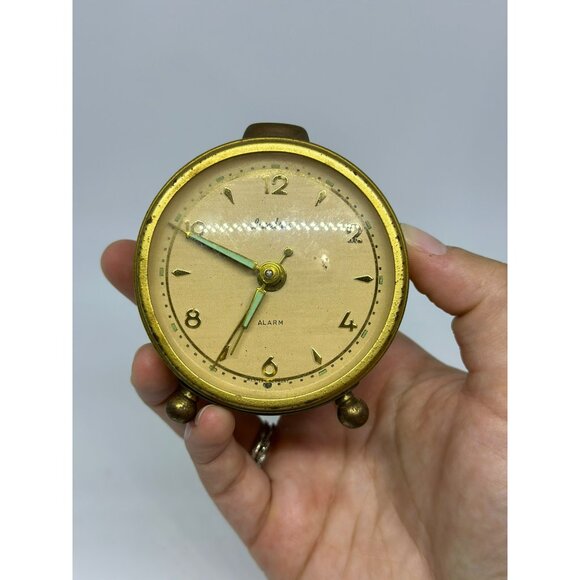 VTG Landau Brass Alarm Clock – Glow-in-the-Dark Hands & Numbers – Not Working - Picture 7 of 8